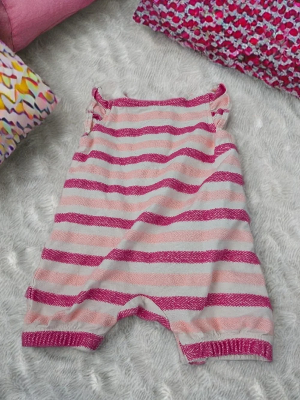 Cotton On Striped Pink & Cream Baby Romper with Button Front Size 3/6 Months